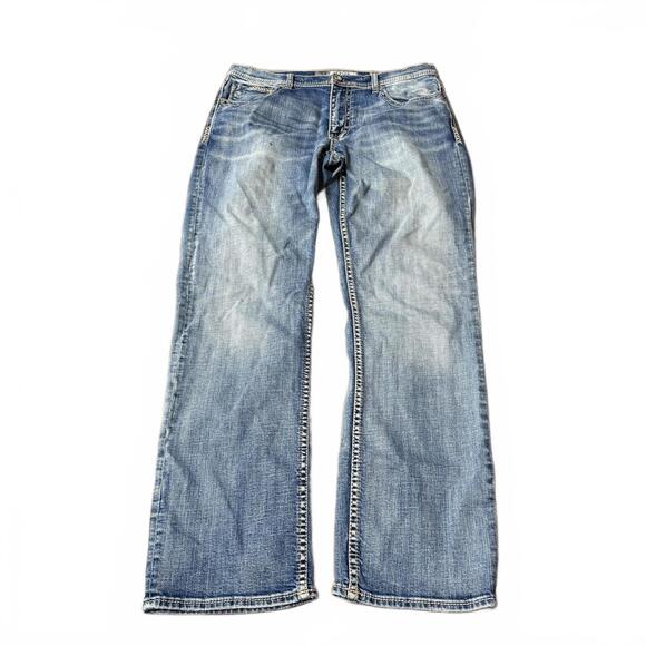 VINTAGE Y2K BAGGY BOOTCUT EMBROIDERED DENIM BKE JEANS 34x33 - Picture 1 of 8
